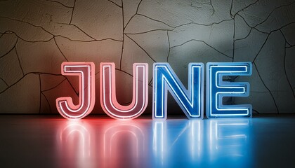 Obraz premium palavra JUNE em neon 3d