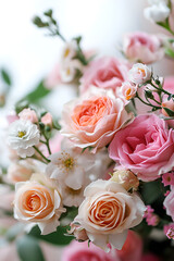 Obraz premium Cream Roses ,Bouquet of cream colored roses close up , Floral artistic background ,Beautiful coral roses flowers in garden