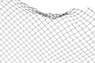 The texture of the metal mesh on a white background. Torn steel, metal mesh with holes