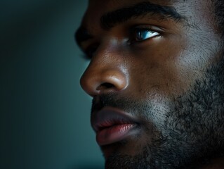 Fototapeta premium Nachdenklicher Blick: Mann in Nahaufnahme