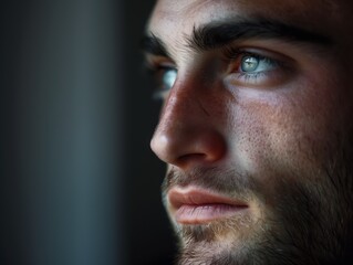 Obraz premium Nachdenklicher Blick: Mann in Nahaufnahme