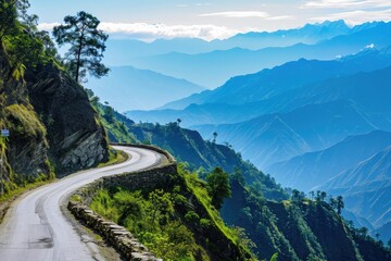 a winding road in the mountains with a view of the mountains, a winding road in the mountains with a view of the mountains, winding mountain road with breathtaking views