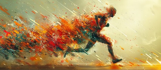 Athlete running in a sports event, sprinter at finish line colorful design