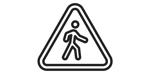Drawing Style Of Traffic Sign Icon, Pedestrian Crossing Road Sign, Warning, Safety Concept, Linear Style Traffic Triangle Sign Vector Illustration.