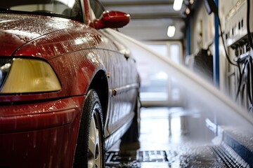 a man in a blue jacket and yellow gloves washing a car, a man washing a car with a sponge, Car wash attendants providing meticulous interior and exterior cleaning services