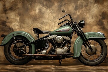 a red motorcycle parked in front of a wall, a red motorcycle parked in front of a wall, Classic vintage motorcycle captured in an upscale studio setting