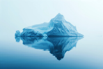 Beautiful shot of a glacier in light fog in ocean water with space for text or inscriptions
