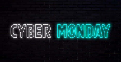 Cyber monday sale neon signs vector. Design template neon sign