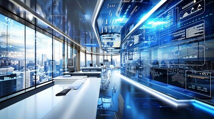 Fototapeta premium In a hightech setting, a business service offers a comprehensive range of support, utilizing futuristic solutions for optimal efficiency