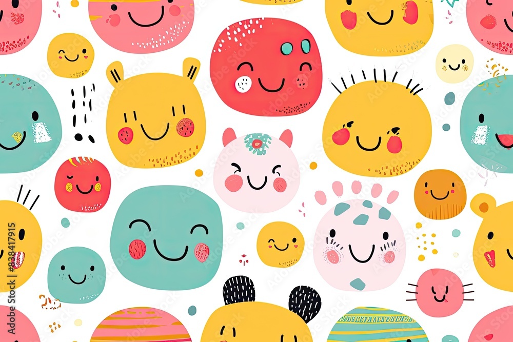 Aufkleber a pattern of smiling faces on a white background, a pattern of smiling faces, Cute and cheerful vector backdrop with smiling faces and positive vibes