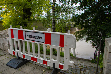 Flood in Ingolstadt, view of a flooded landscape Ingolstadt , Danube, Bavaria, Germany