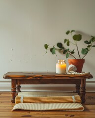 Tranquil Meditation Setting Celebrating Global Wellness Day, Featuring Natural Materials and Eco-Friendly Candles in a Peaceful Room