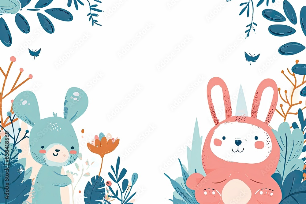 Poster a colorful pattern with cute animals and birds, a pattern of colorful animals and birds, Cute vector background featuring adorable creatures in a joyful composition