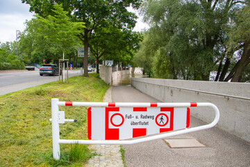 Flood in Ingolstadt, view of a flooded landscape Ingolstadt , Danube, Bavaria, Germany