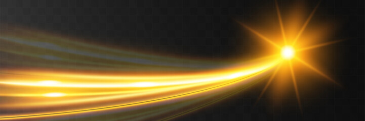 Fototapeta premium Light wave,shiny gold lines.Color glowing design element.Wavy bright stripes.Vector illustration. 