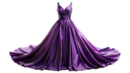 a long dark purple evening gown displayed on a mannequin. This dress has a fitted bodice with thin straps and a sweetheart neck