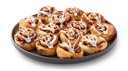 A Platter of Freshly Baked Cinnamon Rolls with Cream Cheese Icing