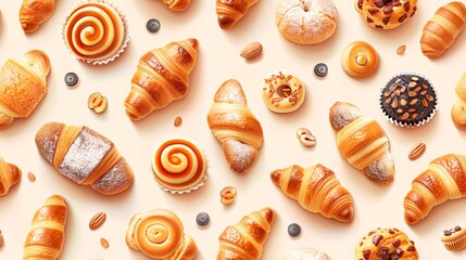 Top View of a Seamless Pattern with Baked Goods