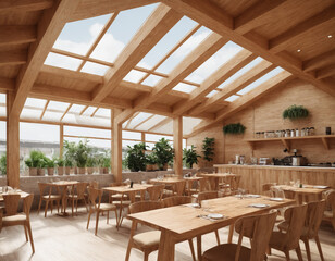 Bright and Airy Modern Wooden Restaurant Interior