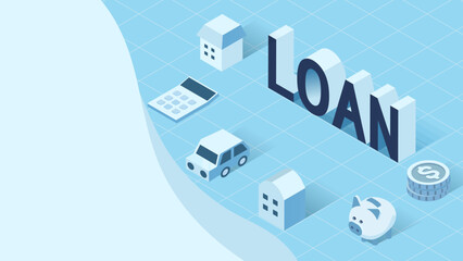 isometric illustration of house and car for loan