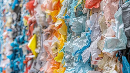 Colorful Abstract Wall of Crushed Recycled Plastic Materials. Eco-Friendly, recycling and sustainability concept. Generative ai