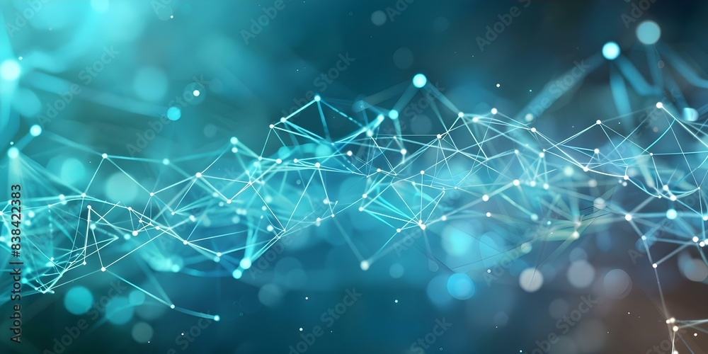 Poster blue ribbon design with dots and lines network connection structure on computer. concept blue ribbon