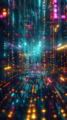 Obraz premium Vibrant Digital Backdrop with Futuristic Glowing Lights and Abstract Patterns