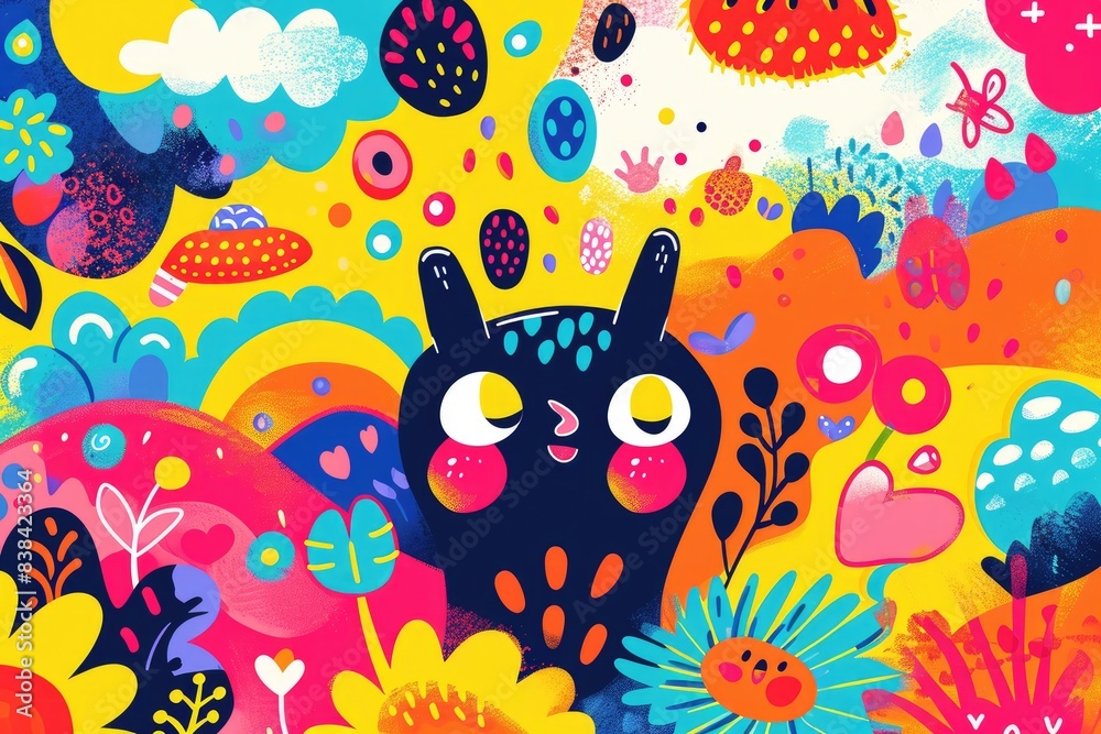Aufkleber a colorful fruit pattern with a smile on it, a colorful pattern of fruits and vegetables, happy and 