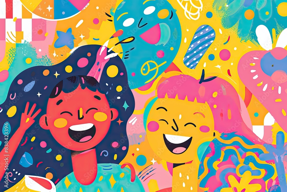 Aufkleber a colorful fruit pattern with a smile on it, a colorful pattern of fruits and vegetables, happy and 