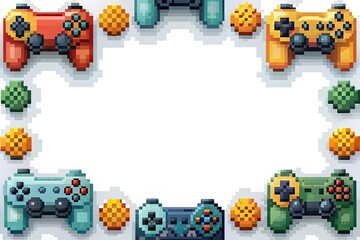 Obraz premium pixelated game controllers frame border with blank space
