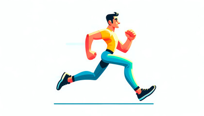 Fototapeta premium Vibrant and energetic illustration of a runner mid-stride, showcasing a fit individual in motion. Perfect for promoting fitness, sports, health, and active lifestyle campaigns. The artwork's colorful 