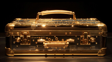 pure gold briefcase against black background
