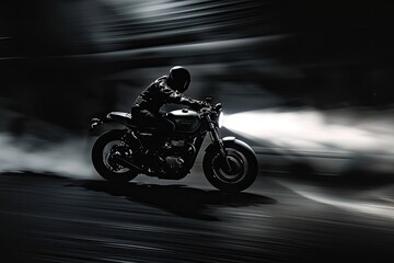 Fototapeta premium Giant yellow mining truck, a person riding a motorcycle on a city street, Motorbike in motion, captured with precision lighting in a studio setting