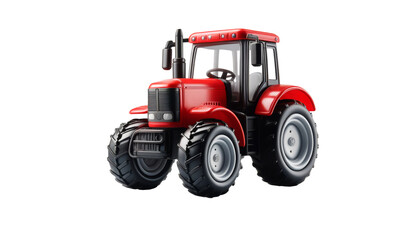 Obraz premium Red toy tractor on a white background. Ideal for farm-themed toys, educational materials, and projects. Premium PNG format with a transparent background.