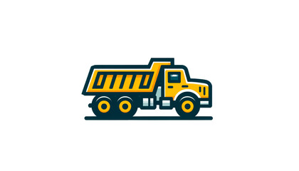 Minimalistic illustration of a yellow dump truck isolated on a white background. Perfect for construction and transportation themes in advertisements, educational materials, and icons. High-quality 
