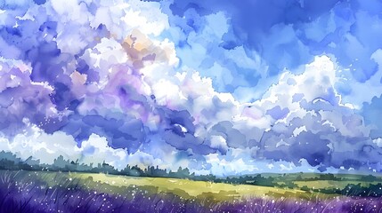 Fototapeta premium Dramatic Cloudy Sky Over Vibrant Green Meadow Landscape