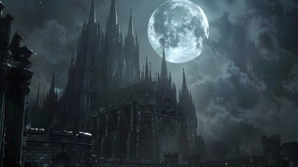 Obraz premium Dramatic Gothic Castle Silhouetted Against a Moody Moonlit Sky