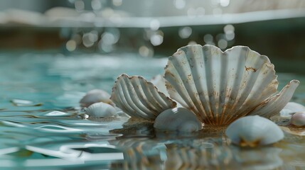 A shell is floating in the water