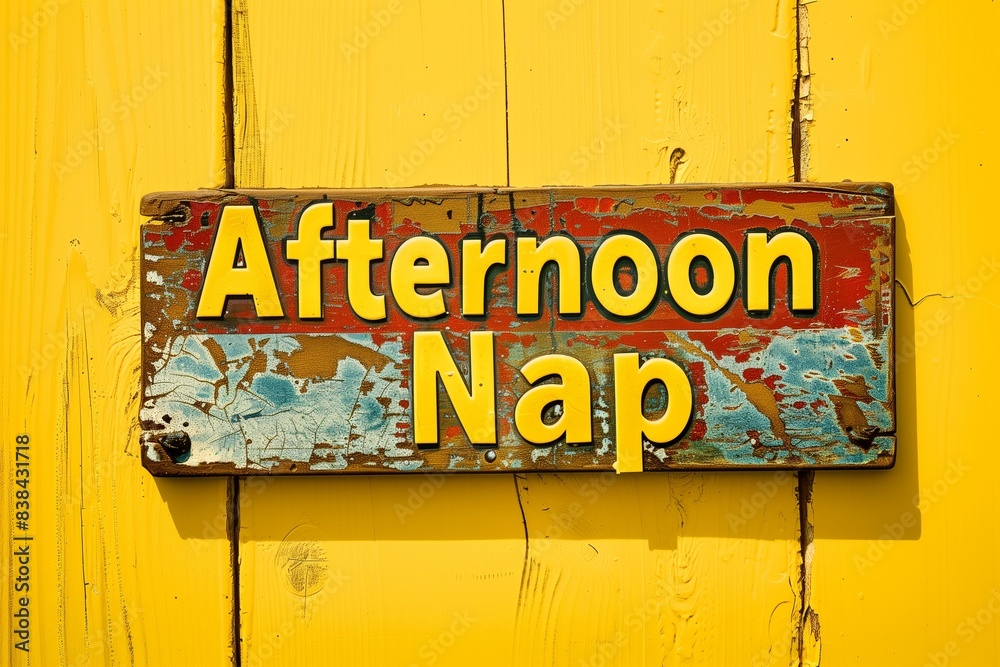 Wall mural A sunny yellow background with a text sign saying 