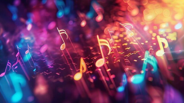 A colorful image of musical notes in various colors and sizes