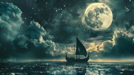 Dramatic Stormy Night Sky with Clouds and Stars over Scenic Landscape