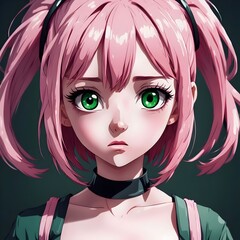 young-extrem-beautyful-shaming-and-shy-anime-girl--standing-with--dark-green-eyes-and-pink-hair