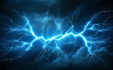 Fototapeta premium A lightning bolt on black background, light blue lightning bolts on dark background