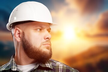 Happy Labour Poster. worker man with hardhat