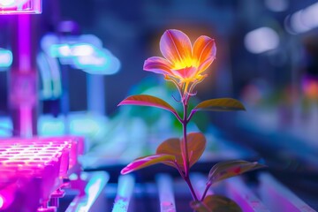 Genetically Modified Flower Changing Colors Under Study in High-Tech Laboratory Setting