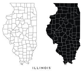 Obraz premium Illinois state map of regions districts vector black on white and outline
