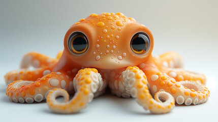 Cute octopus with adorable eyes, 3D cartoon 