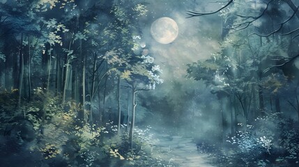Obraz premium Enchanting Misty Forest Landscape with Lush Foliage and Atmospheric Ambiance