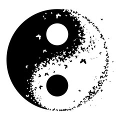 Silhouette of Yin Yang symbol with butterflies