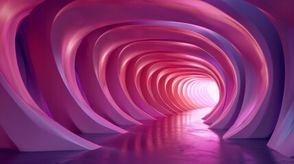 Obraz premium Futuristic tunnel with vibrant pink and purple colors, showcasing abstract architecture and modern design elements in a glowing, curved tunnel.